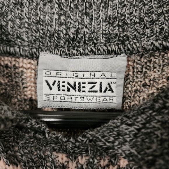 vtg 80s Venezia sweater oversize gray pink lion crest drop shoulder - Picture 7 of 8